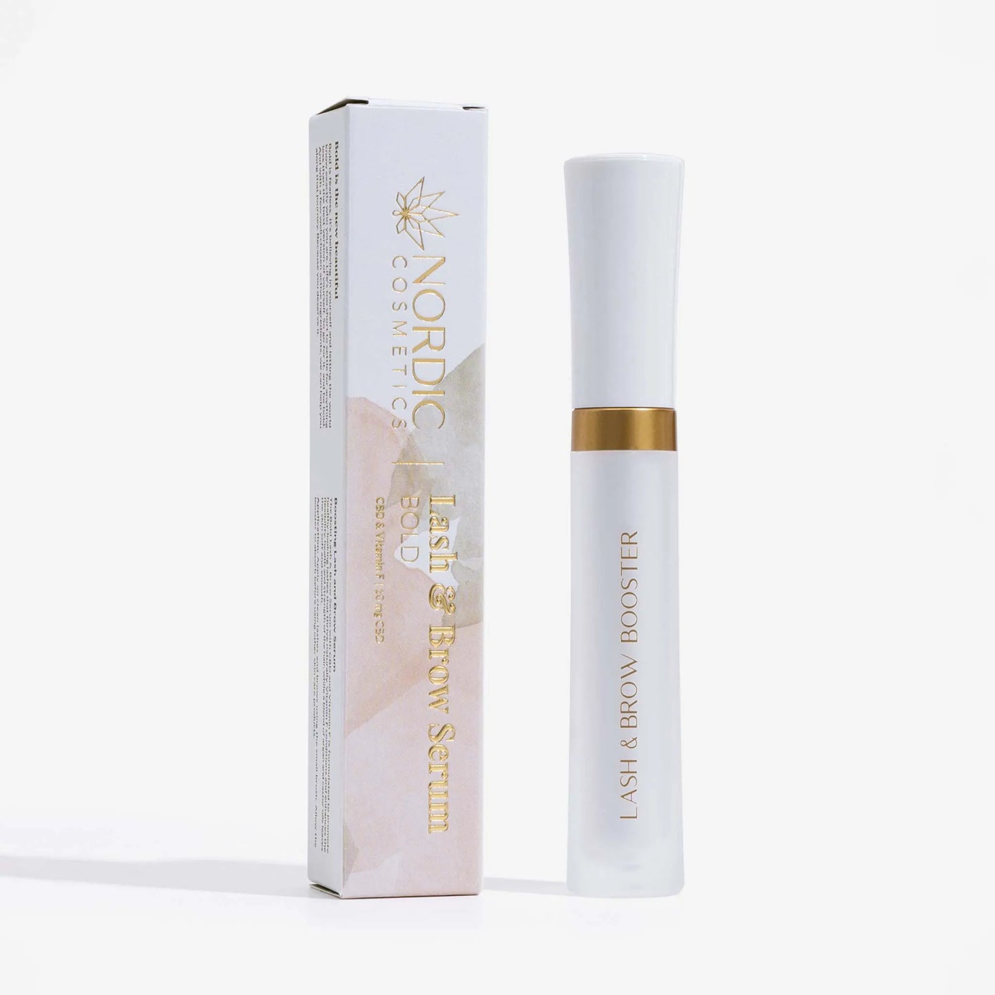 De verpakking en het flesje van Nordic Cosmetics Oogwimperserum.